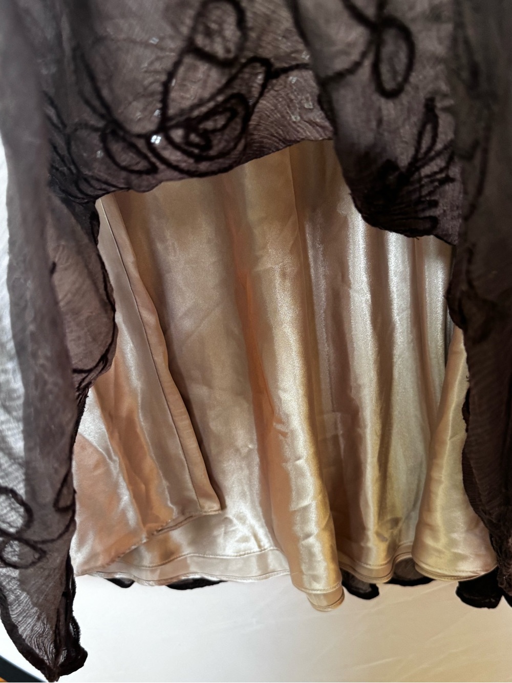 Anne Klein NEW Y2K 100% Silk Sheer Embroidered Sequin Midi Skirt Brown 4 Boho - Picture 7 of 16